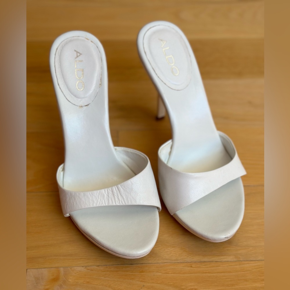 ALDO white stiletto mule sandals open toe